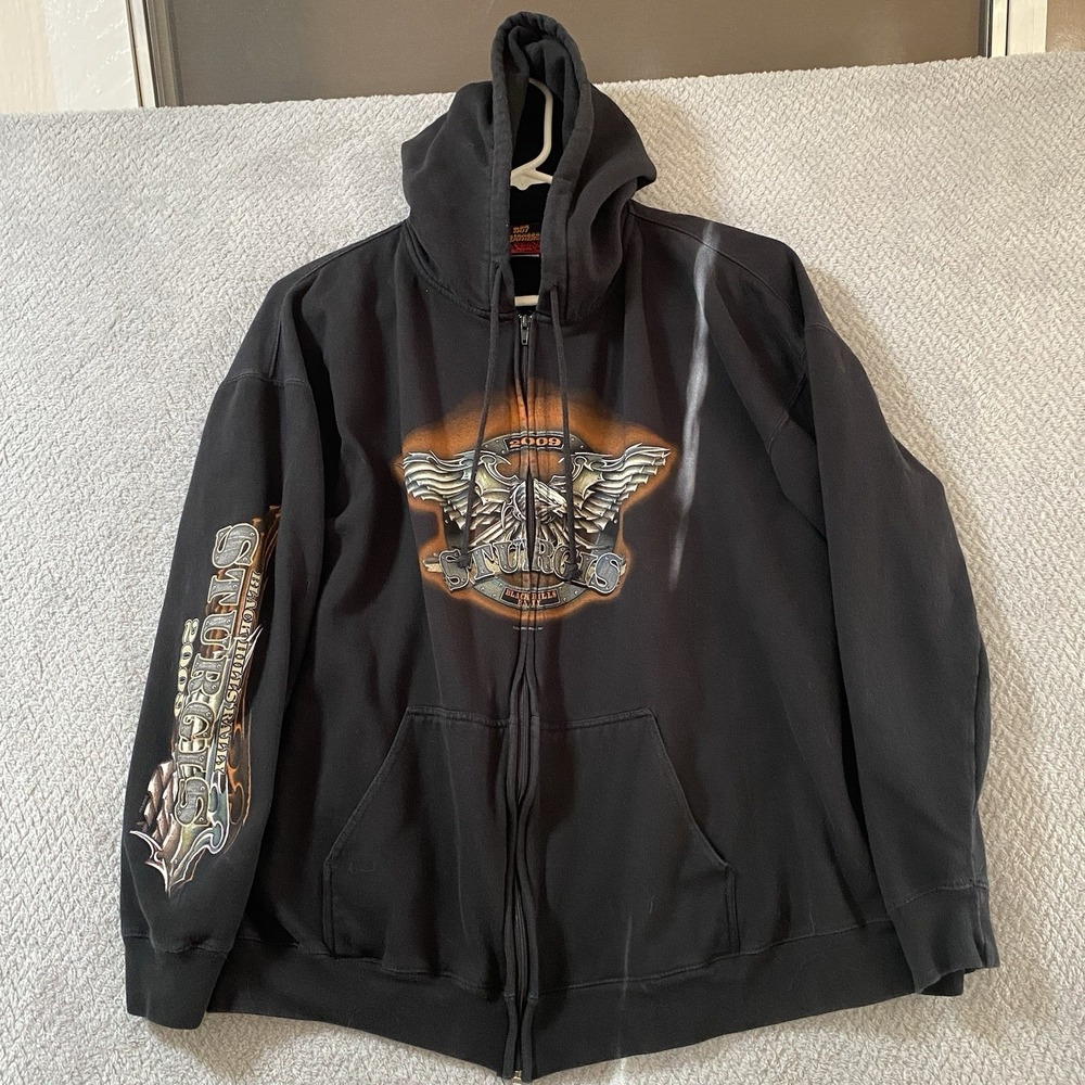 Hot Leathers Sturgis Motorcycle‎ Rally Hoodie Mens 2XL Black Eagle Biker Zip